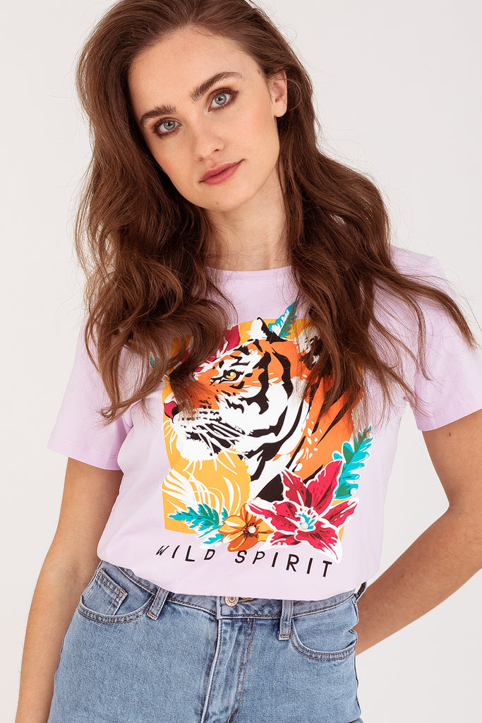 specificatie Opa Fascineren T-shirt Tijger - Lila | The Wild Babes